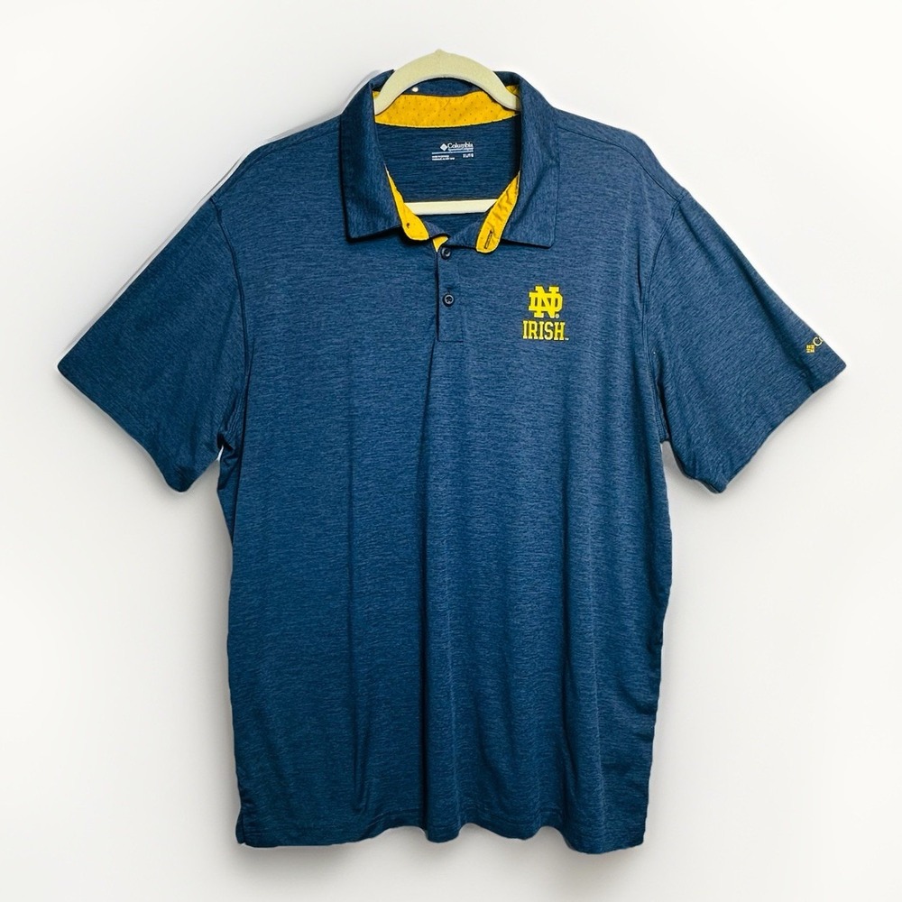 Columbia Polo Shirt Men XL Blue Notre Dame Fighting Irish Heathered Stretch